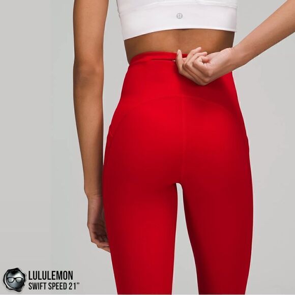 LULULEMON SWIFT SPEED HIGH-RISE 21” CROP DARK RED PETITE WOMEN’S SIZE 8 LEGGINGS - Picture 7 of 16